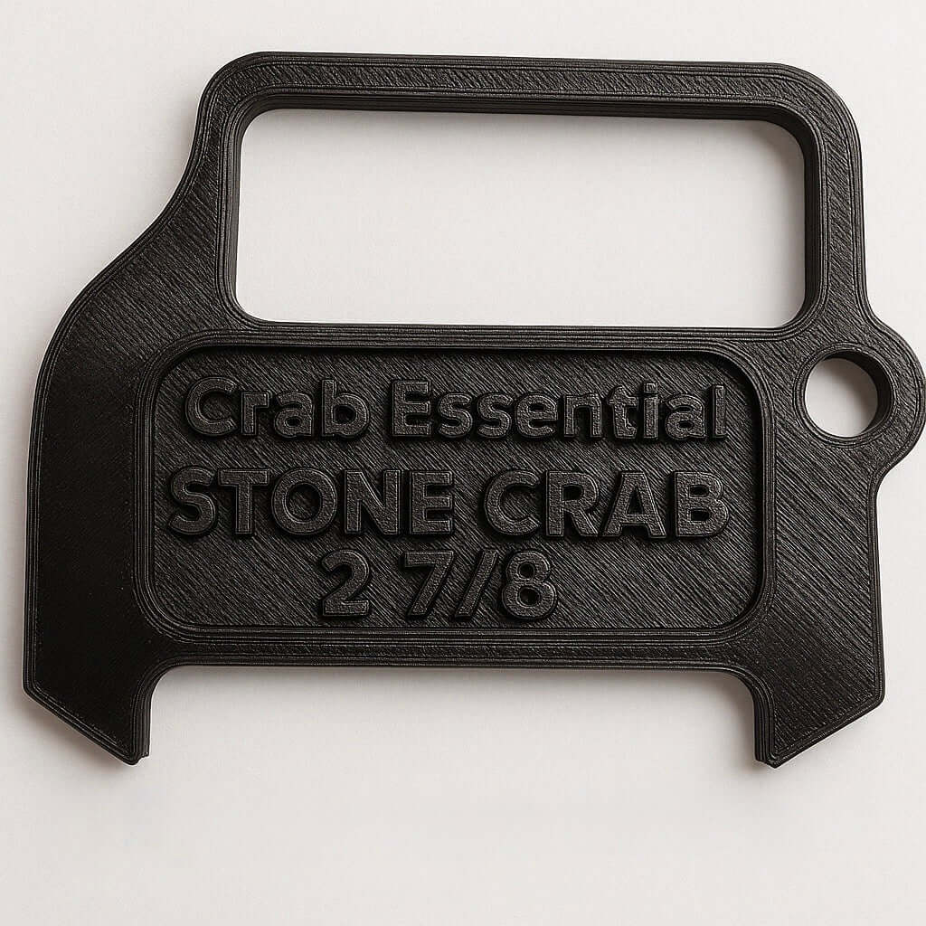 Stone crab claw gauge made of durable material for measuring legal claw size to ensure compliance with fishing regulations.