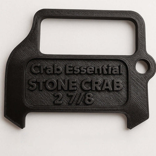 Stone crab claw gauge made of durable material for measuring legal claw size to ensure compliance with fishing regulations.